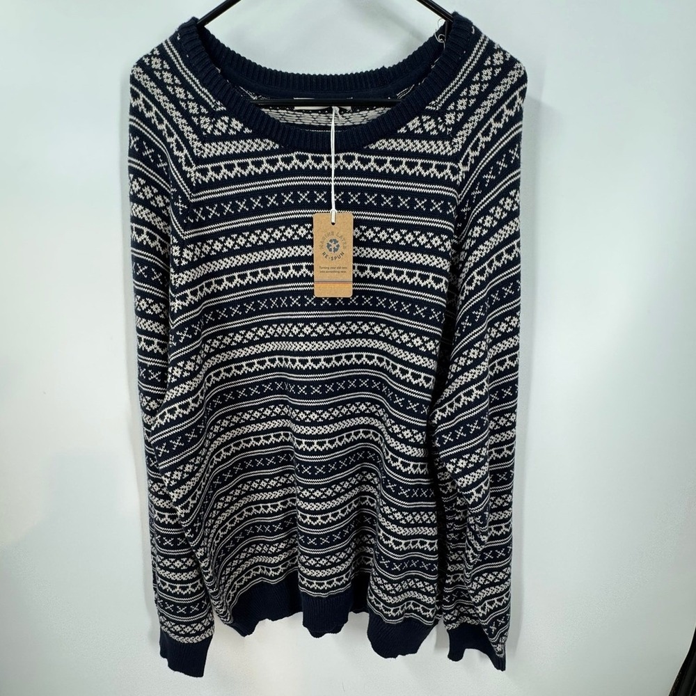 Marine Layer Knox Fair Isle Knit Sweater‎ Black Iris Cream Men's Large Pullover